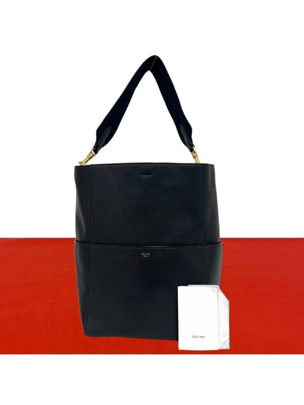 Celine Sangles Bucket Leather Shoulder Bag Tote Black